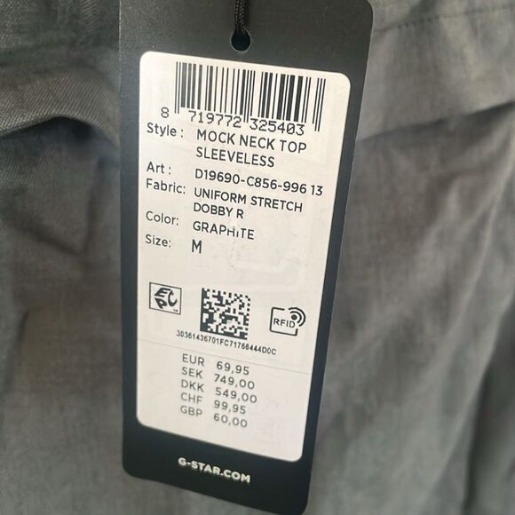 G Star Mock Neck Top Sleeveless Shirt Graphite Women's Size Medium NWT - Picture 5 of 7